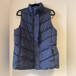 GAP zip up, & snap closure, quilted puffer vest, navy with white dot